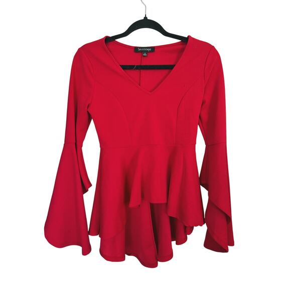 Ups & Downs Red Peplum Flare Sleeve Top Retro 90s Y2K Small Holiday Christmas - Picture 2 of 8
